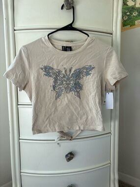 Cream Butterfly Graphic Crop Top